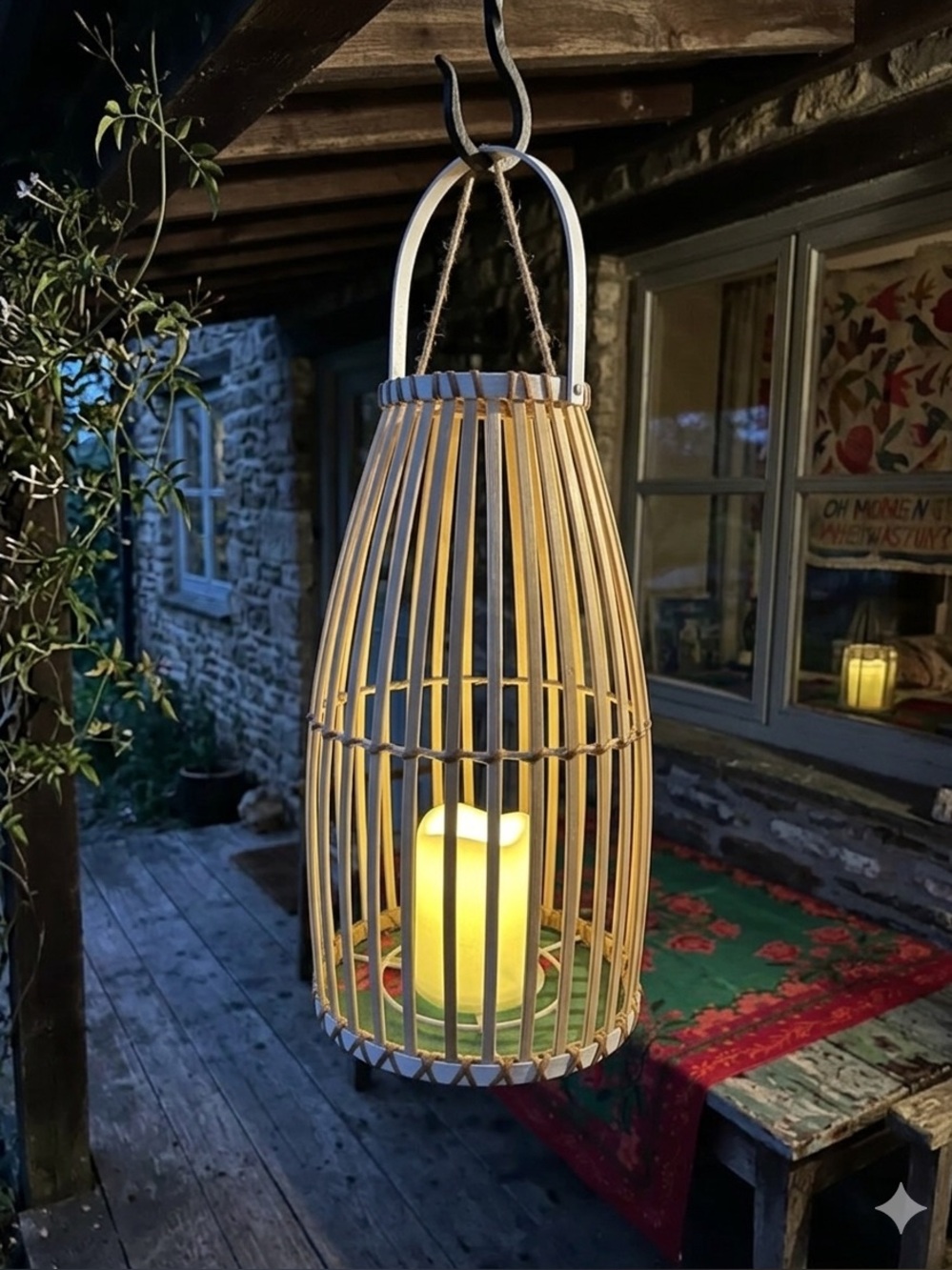 LED Candle Lantern Hanging Lamp - Natural Bamboo